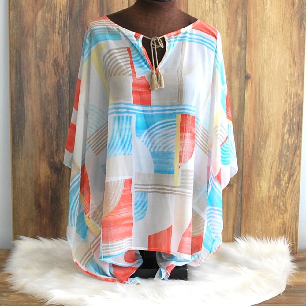 Chico's Shawl Blouse L/XL Light Multi Color with Arm Holes
